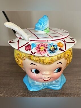 Vintage Lefton Miss Dainty Jam Jelly Jar Pot w/ Spoon
